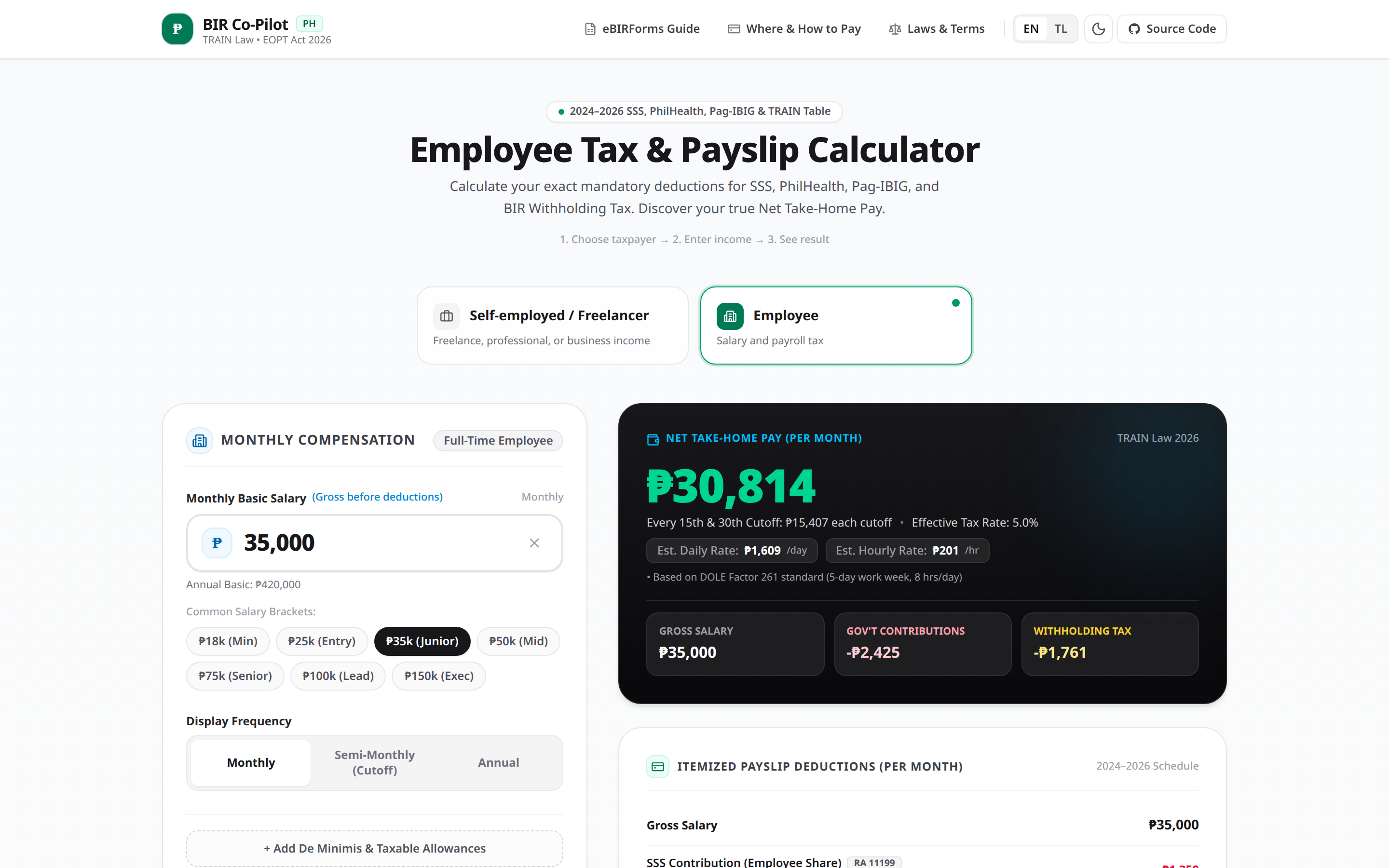 Employee statutory deductions calculator screenshot
