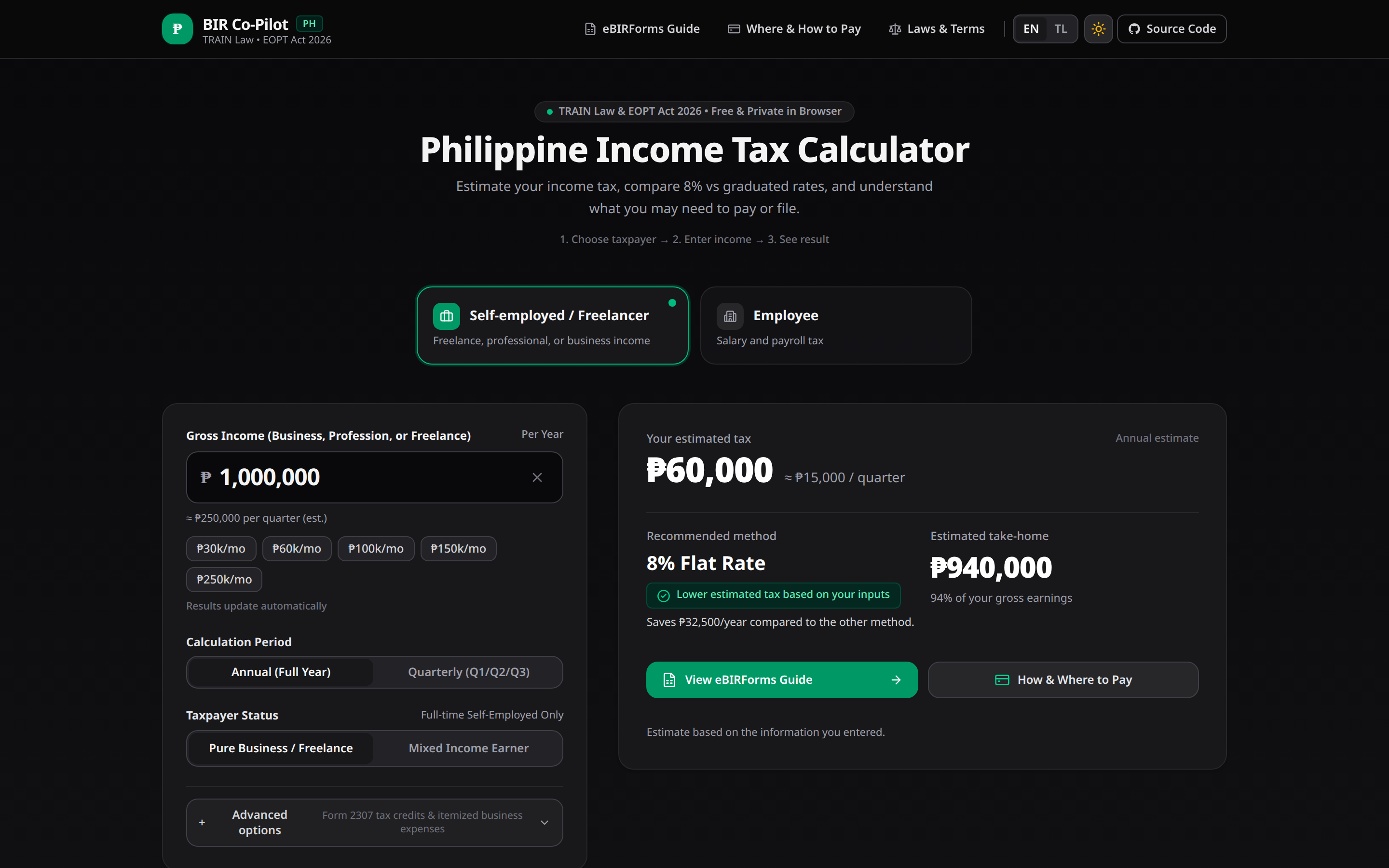 BIR Co-Pilot Philippine tax calculator screenshot