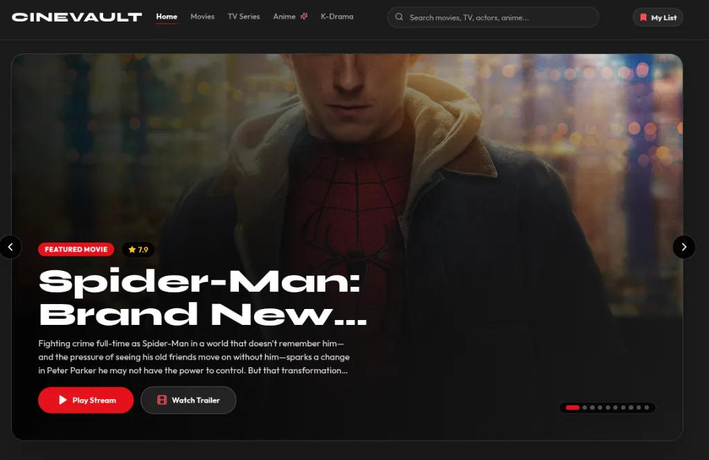 CineVault media discovery interface screenshot